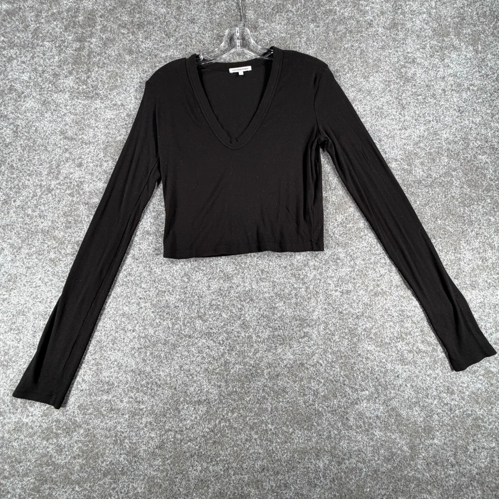 Cotton Citizen Verona Crop U Neck Shirt Women L Black Cotton Stretch Ribbed Warm